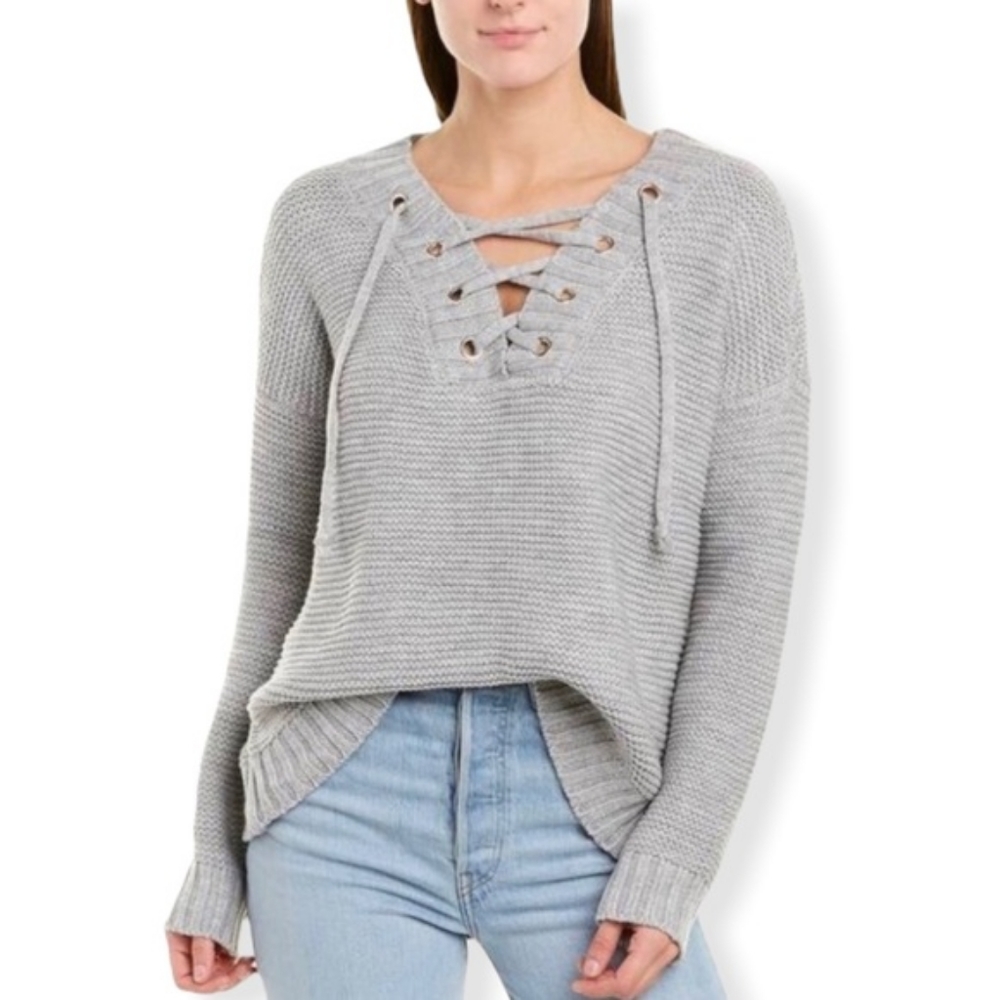 Jack by BB Dakota Willard Grey Lace Up Sweater